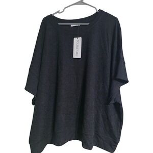 DOUBLE TAKE Black Textured Knit Oversized Dolman Sleeve Top Womens 3XL‎